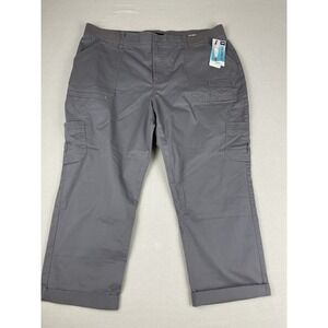 New Lee Relaxed Fit Capri Cargo Pant Women Gray Comfort Waist High Rise Size 18M